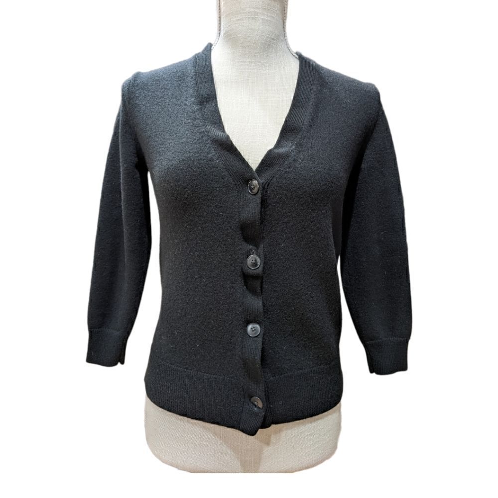 T Alexander Wang Black Merino Wool Open Back Button Front Cardigan Size XS